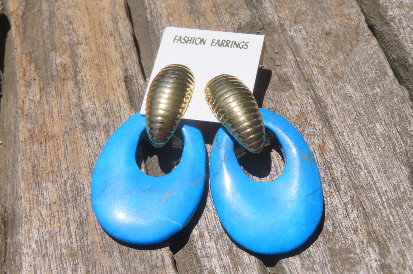 Polished Pair of Blue Turquenite Howlite Go Go Earrings - Sold Per Pair - From Zimbabwe - Toprock Gemstones and Minerals 