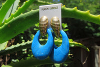 Polished Pair of Blue Turquenite Howlite Go Go Earrings - Sold Per Pair - From Zimbabwe - Toprock Gemstones and Minerals 
