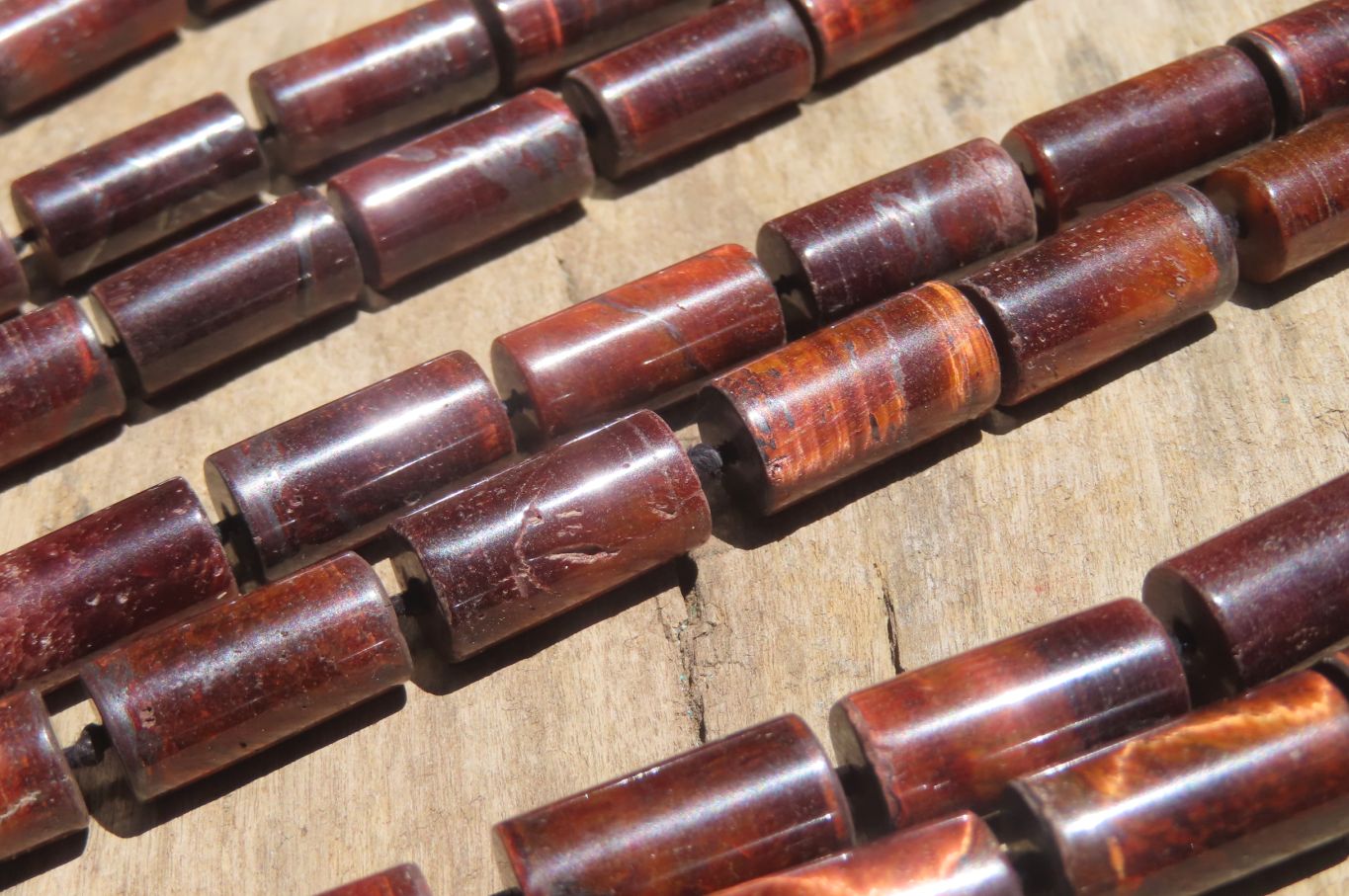 Polished Red Tigers Eye Cylinder Shaped Bead Necklace - Sold Per Item - From South Africa - Toprock Gemstones and Minerals 