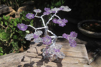 Hand Made Rock Crystal and Amethyst Wire Wrap Tree On Crystal Amethyst Base - Sold Per Item -  From Zambia
