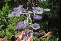Hand Made Rock Crystal and Amethyst Wire Wrap Tree On Crystal Amethyst Base - Sold Per Item -  From Zambia