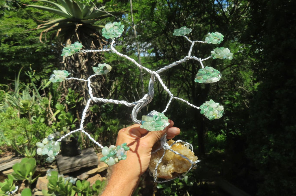 Hand Made Aventurine and Zambian Quartz Wire Wrap Gemstone Tree On Crystal Base - Sold Per Item -  From Zambia - Toprock Gemstones and Minerals 