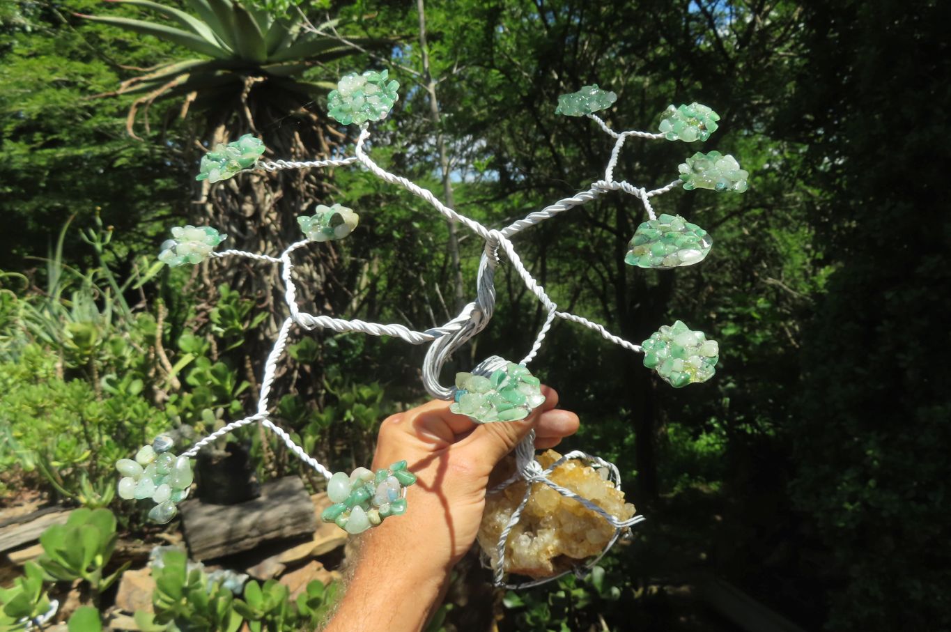 Hand Made Aventurine and Zambian Quartz Wire Wrap Gemstone Tree On Crystal Base - Sold Per Item -  From Zambia - Toprock Gemstones and Minerals 