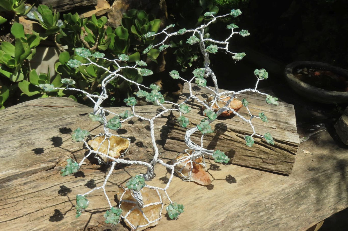 Hand Made Aventurine and Zambian Quartz Wire Wrap Gemstone Tree On Crystal Base - Sold Per Item -  From Zambia - Toprock Gemstones and Minerals 