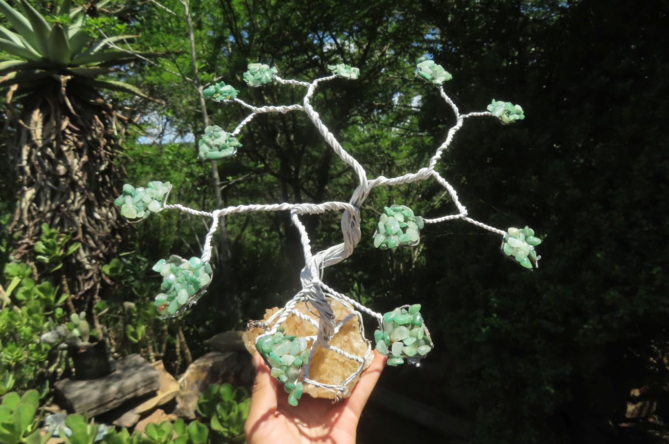 Hand Made Aventurine and Zambian Quartz Wire Wrap Gemstone Tree On Crystal Base - Sold Per Item -  From Zambia - Toprock Gemstones and Minerals 