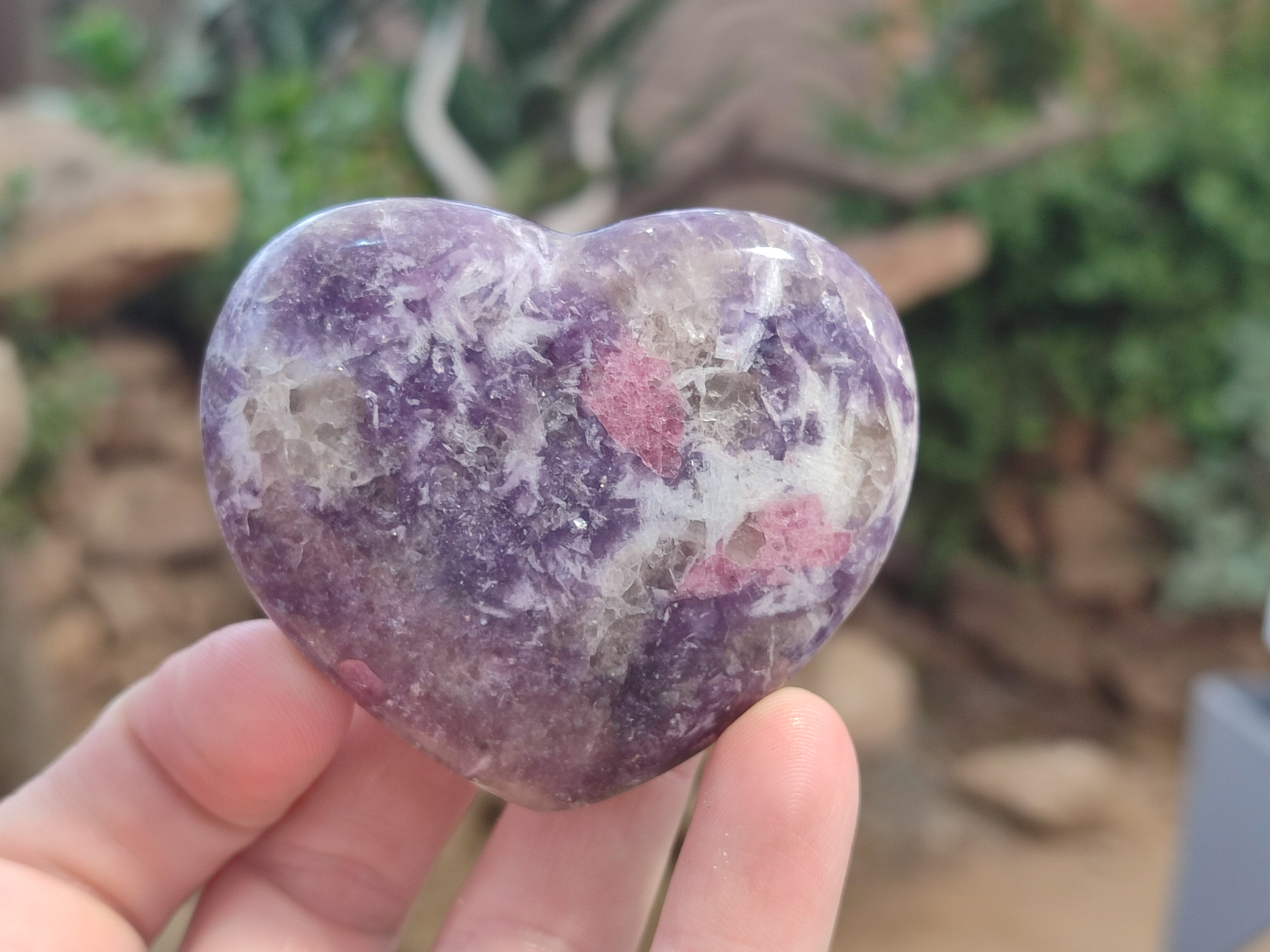 Polished Lepidolite with Pink Rubellite Gemstone Hearts x 6 From Madagascar - Toprock Gemstones and Minerals 