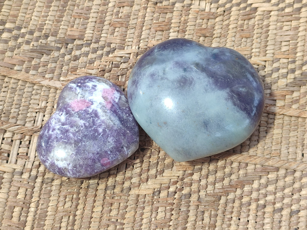 Polished Lepidolite with Pink Rubellite Gemstone Hearts x 6 From Madagascar - Toprock Gemstones and Minerals 
