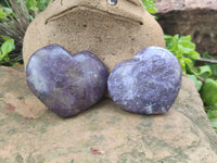 Polished Lepidolite with Pink Rubellite Gemstone Hearts x 6 From Madagascar