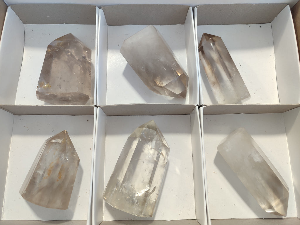 Polished Smokey Phantom Quartz Crystals x 6 From Madagascar - Toprock Gemstones and Minerals 