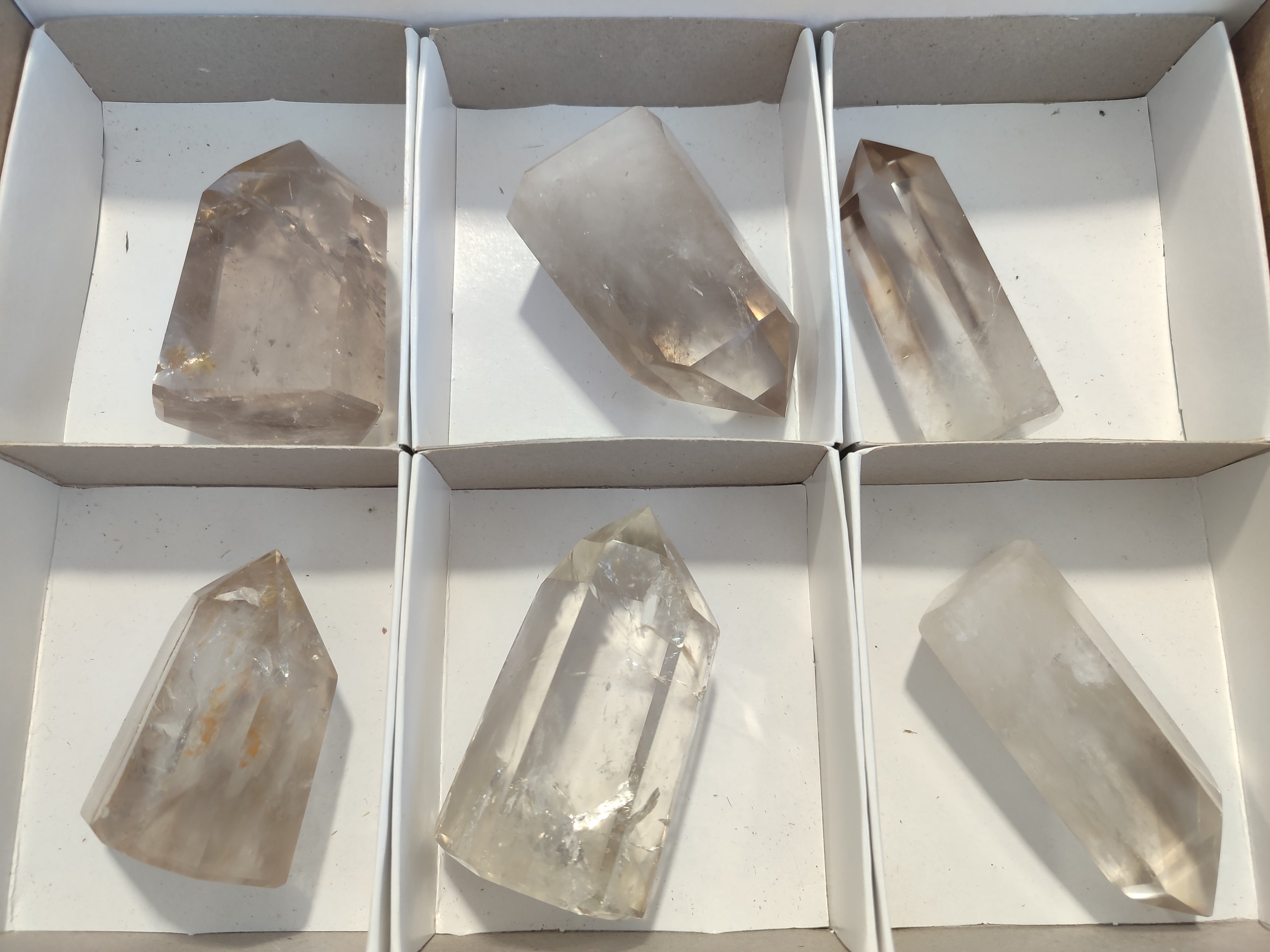 Polished Smokey Phantom Quartz Crystals x 6 From Madagascar - Toprock Gemstones and Minerals 