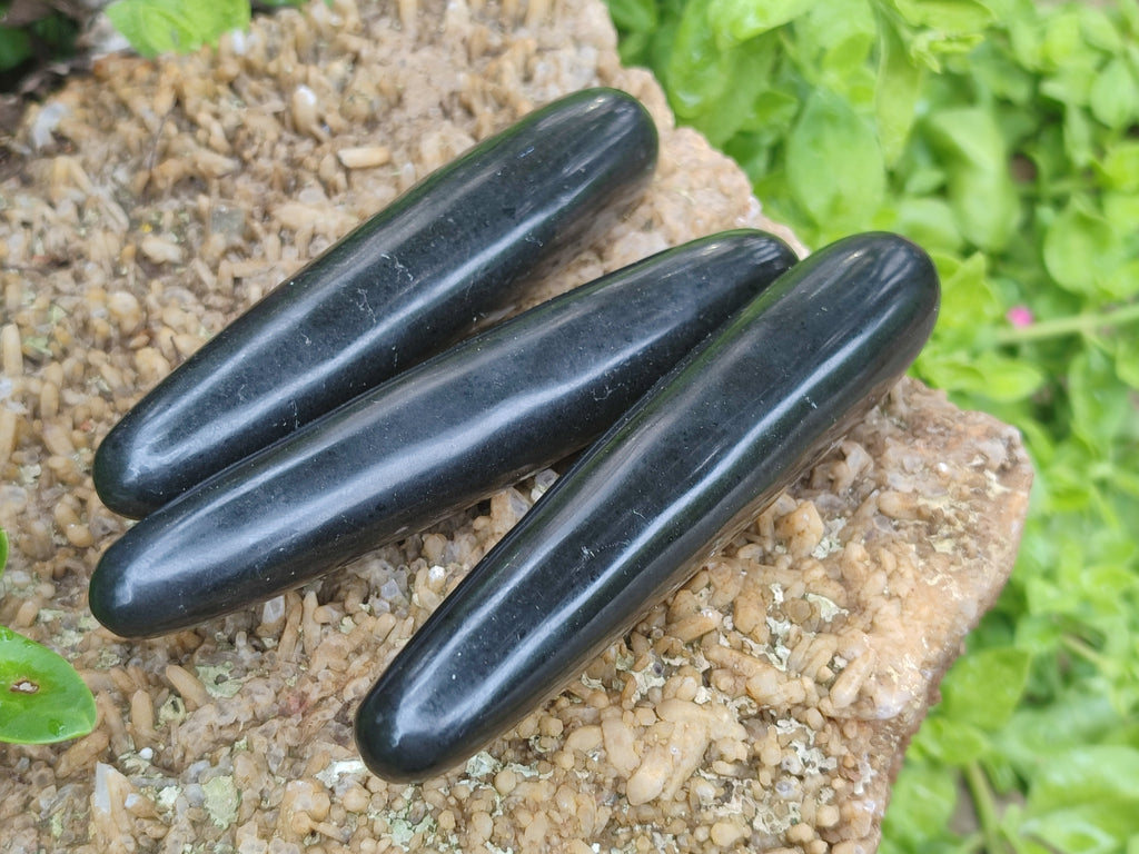 Polished Black Basalt Massage Wands x 6 From Madagascar - Toprock Gemstones and Minerals 