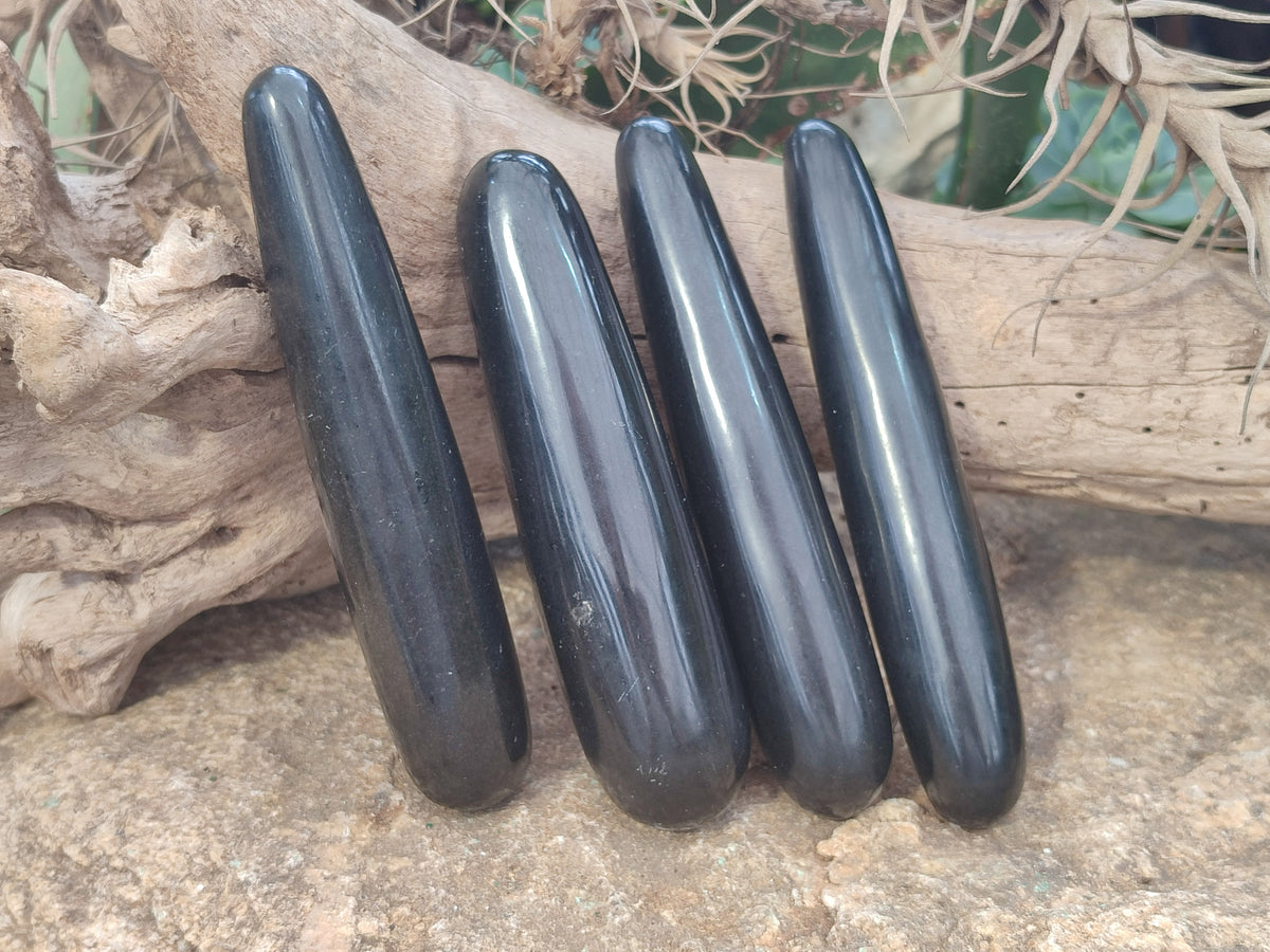 Polished Black Basalt Massage Wands x 6 From Madagascar - Toprock Gemstones and Minerals 