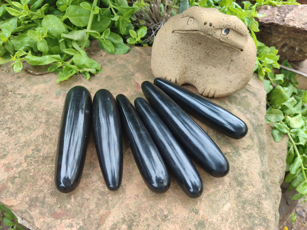 Polished Black Basalt Massage Wands x 6 From Madagascar - Toprock Gemstones and Minerals 
