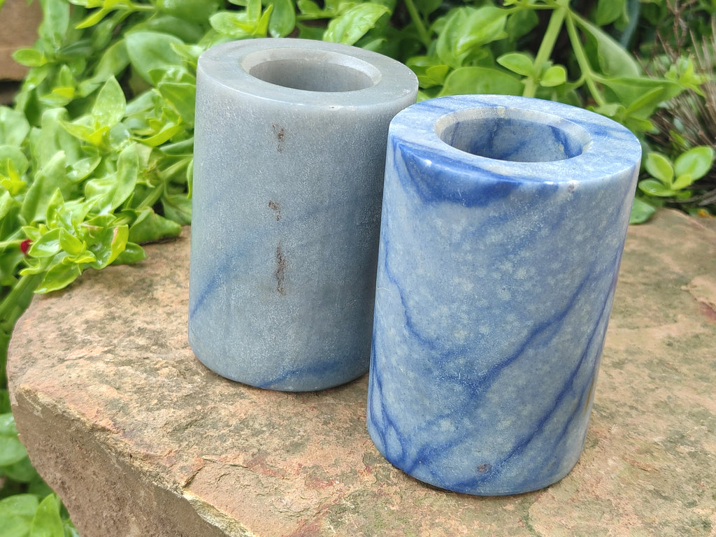 Polished Blue Marble Candle Holders x 2 From China - Toprock Gemstones and Minerals 