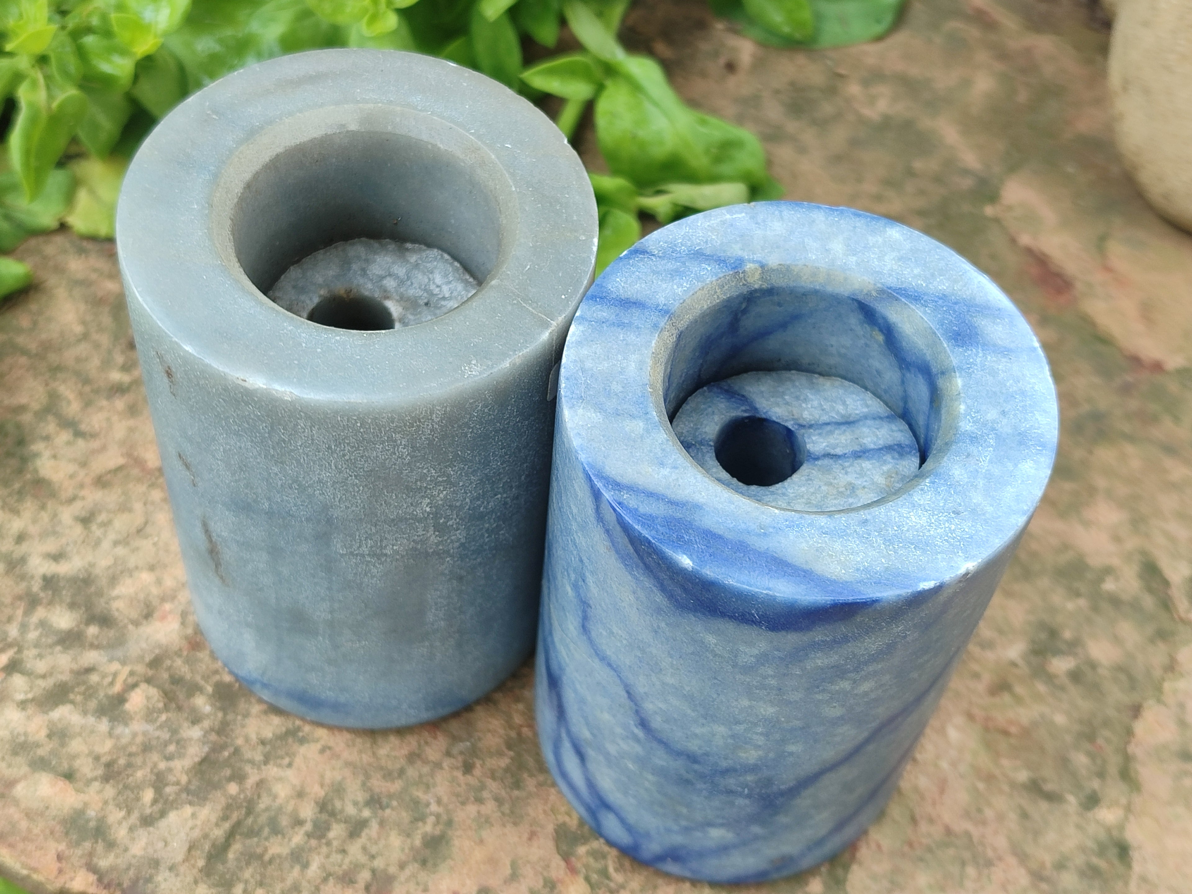 Polished Blue Marble Candle Holders x 2 From China - Toprock Gemstones and Minerals 