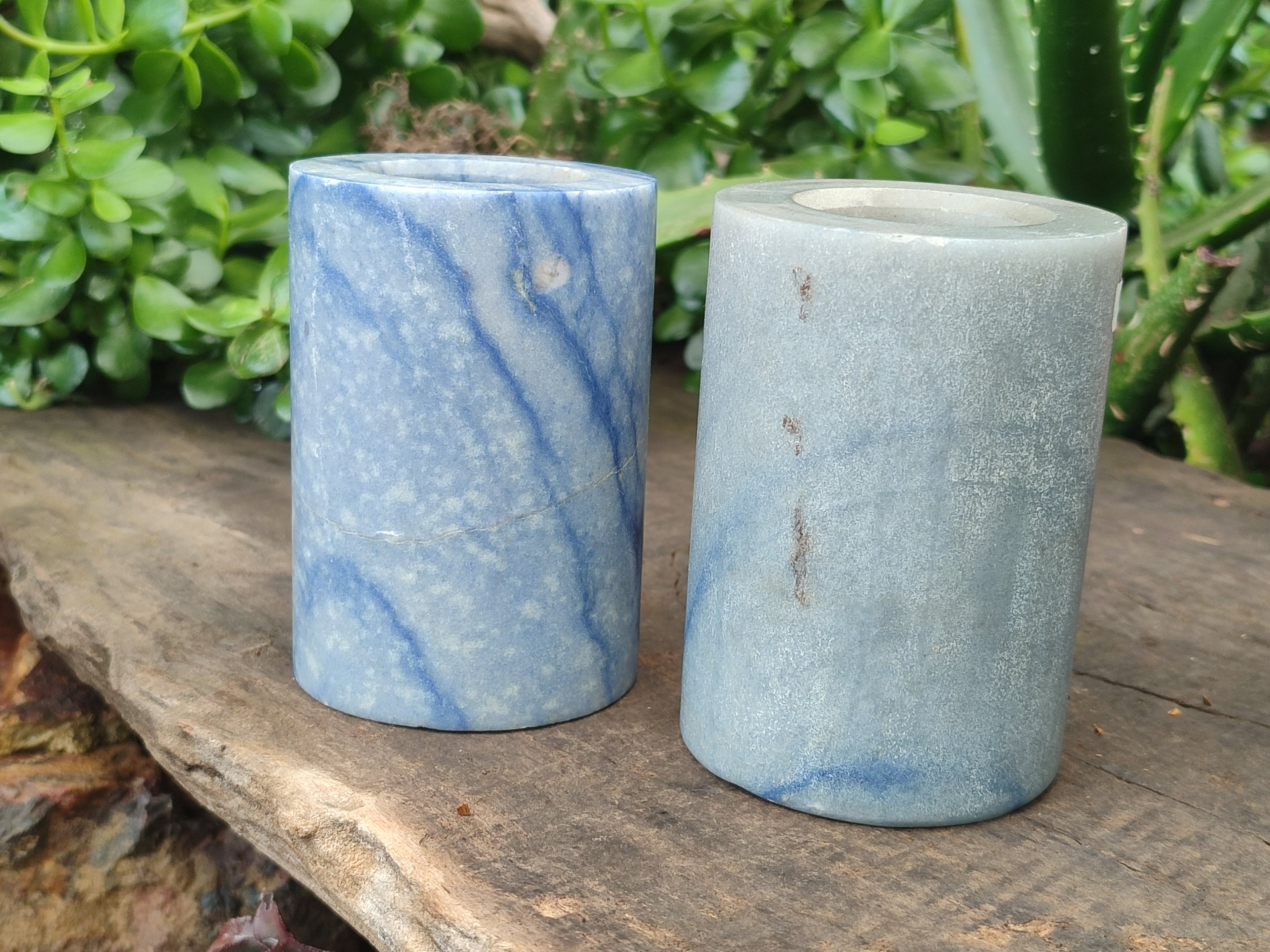 Polished Blue Marble Candle Holders x 2 From China - Toprock Gemstones and Minerals 