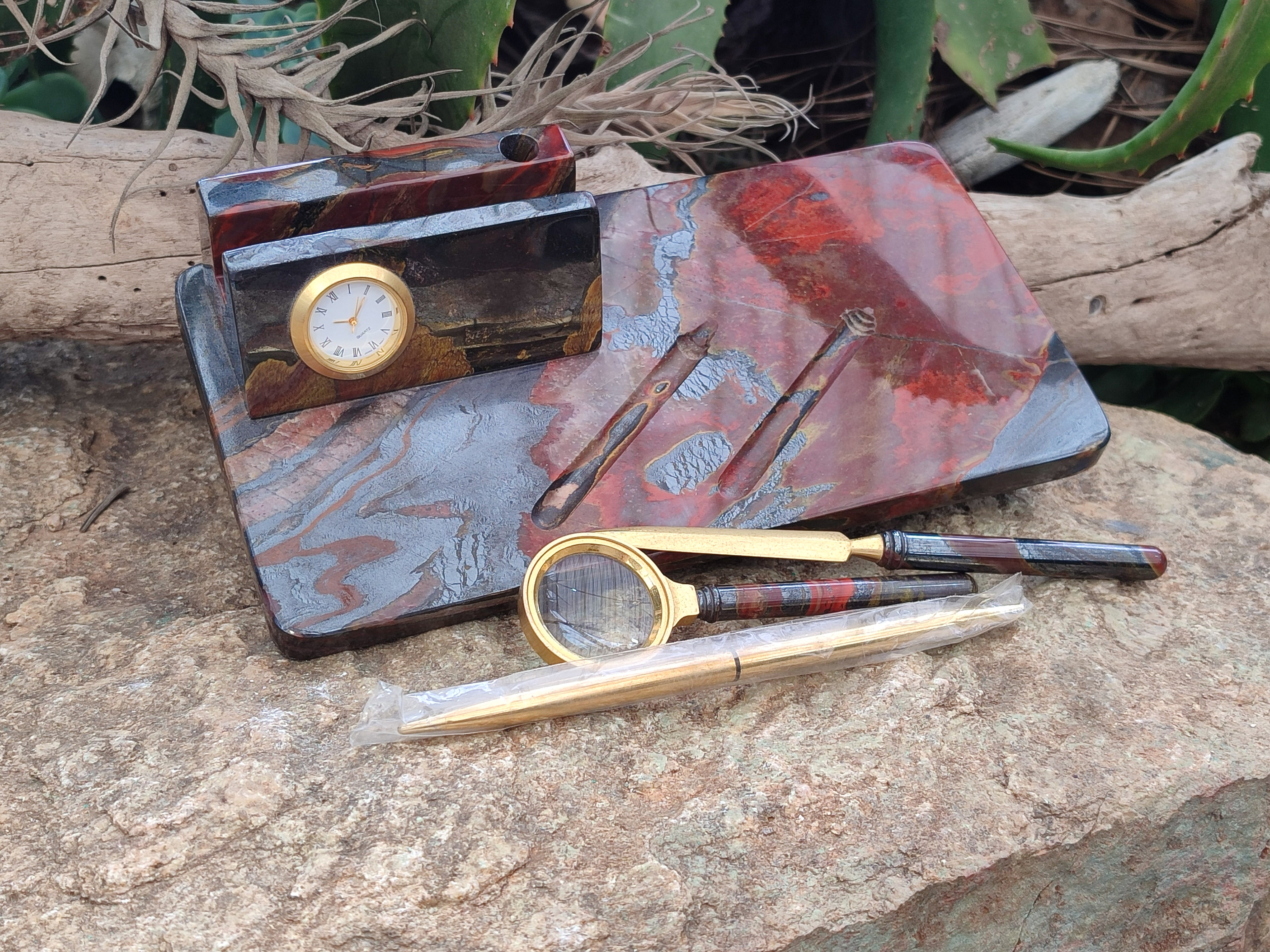 Hand Made Tiger Iron Jasper Desk Set x 1 From Australia - Toprock Gemstones and Minerals 