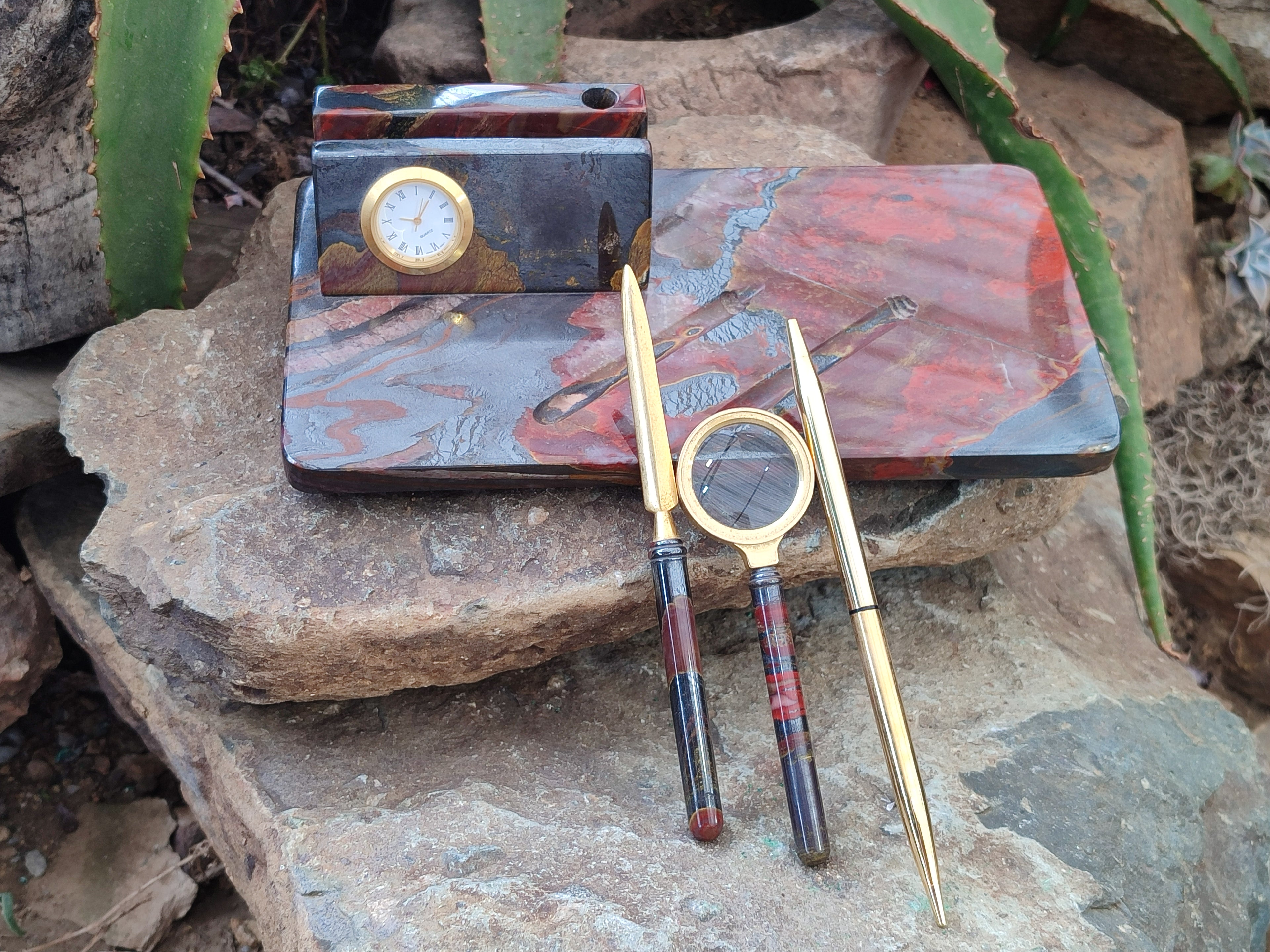 Hand Made Tiger Iron Jasper Desk Set x 1 From Australia - Toprock Gemstones and Minerals 