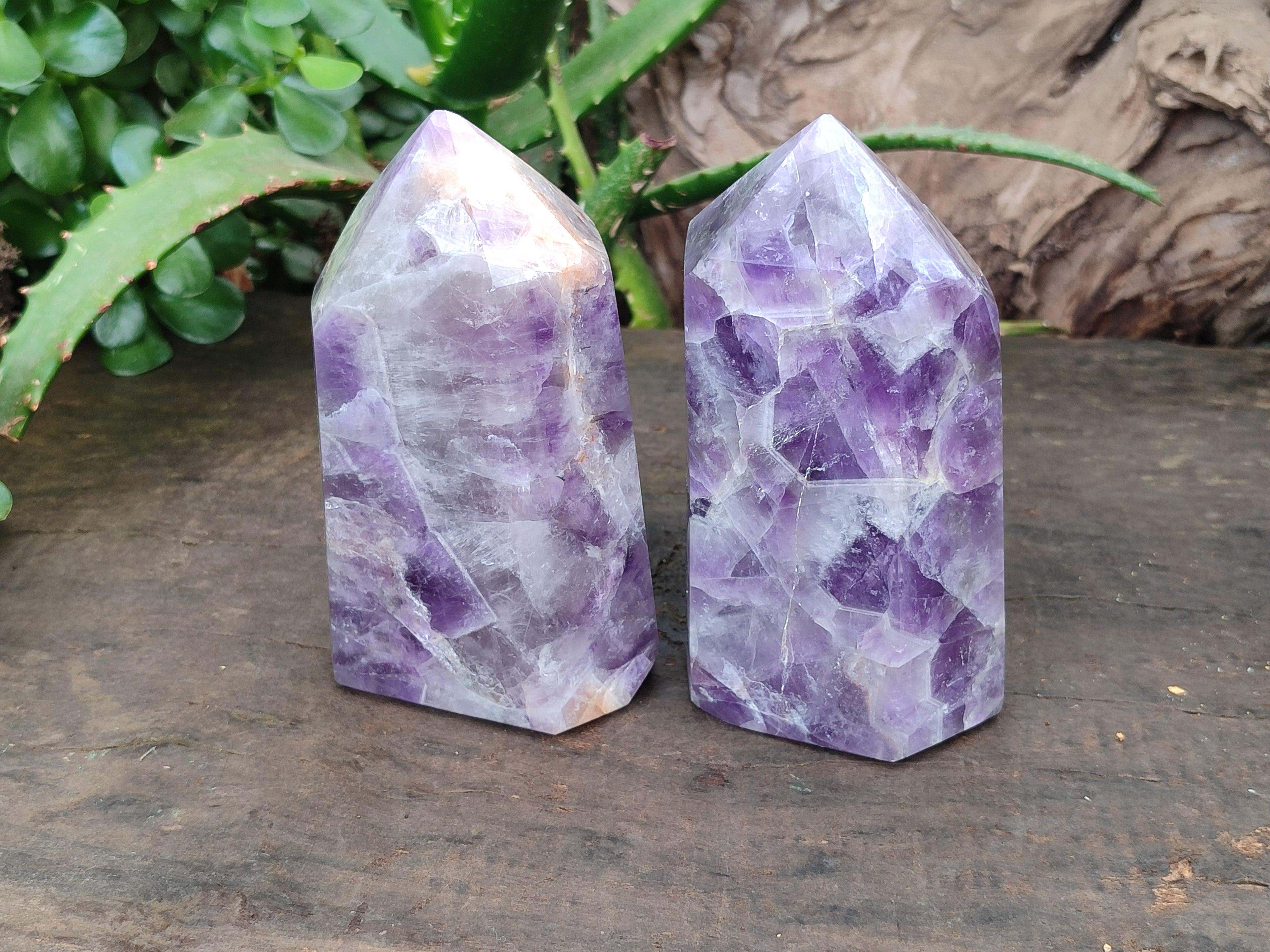 Polished Chevron Amethyst Points x 2 From Madagascar - Toprock Gemstones and Minerals 