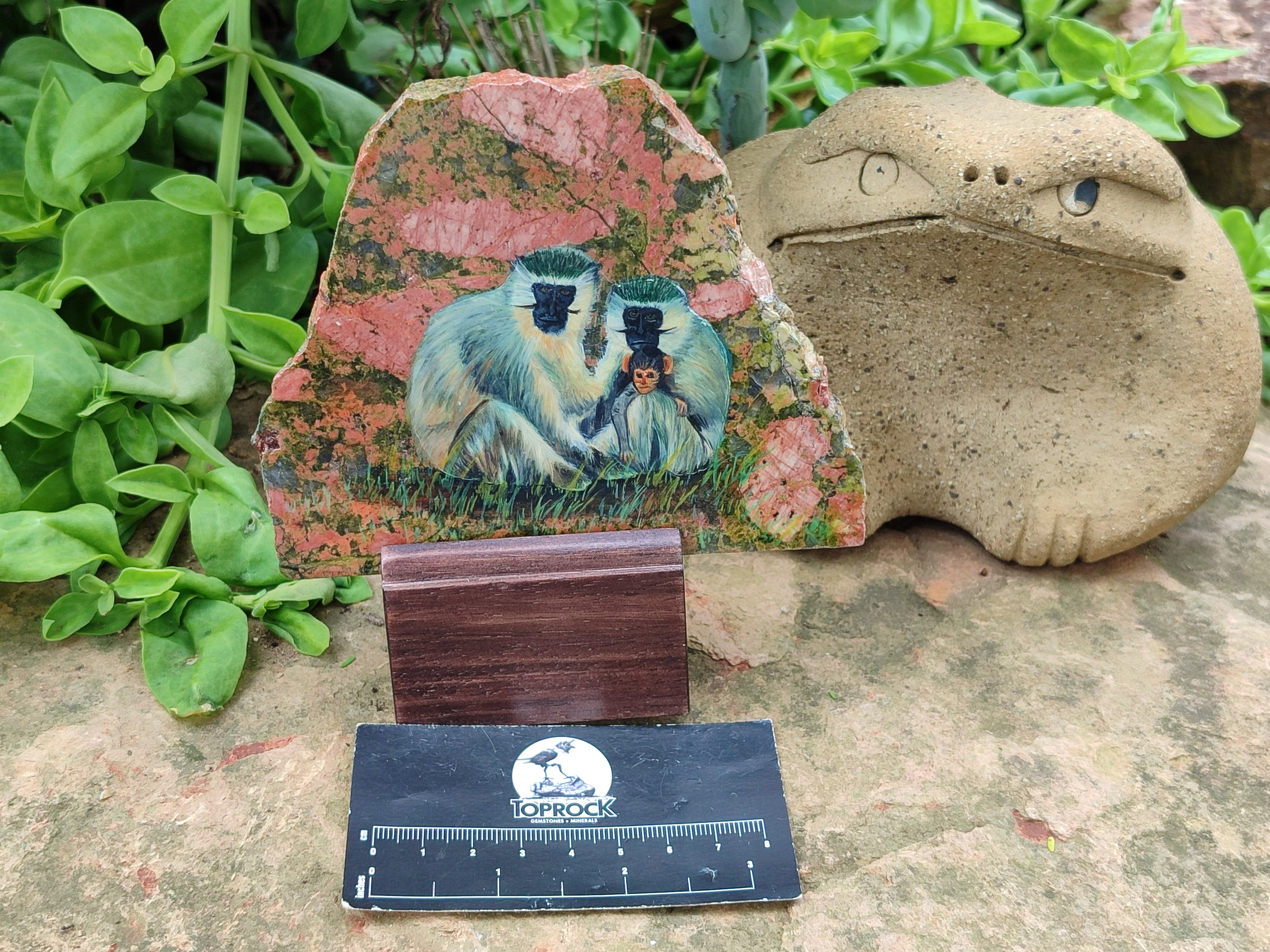 Hand Made Vervet Monkey Family Decoupage on Unakite Stone Slabs - sold per item - From Southern Africa - Toprock Gemstones and Minerals 