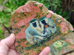 Hand Made Vervet Monkey Family Decoupage on Unakite Stone Slabs - sold per item - From Southern Africa - Toprock Gemstones and Minerals 