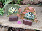 Hand Made Vervet Monkey Family Decoupage on Unakite Stone Slabs - sold per item - From Southern Africa - Toprock Gemstones and Minerals 