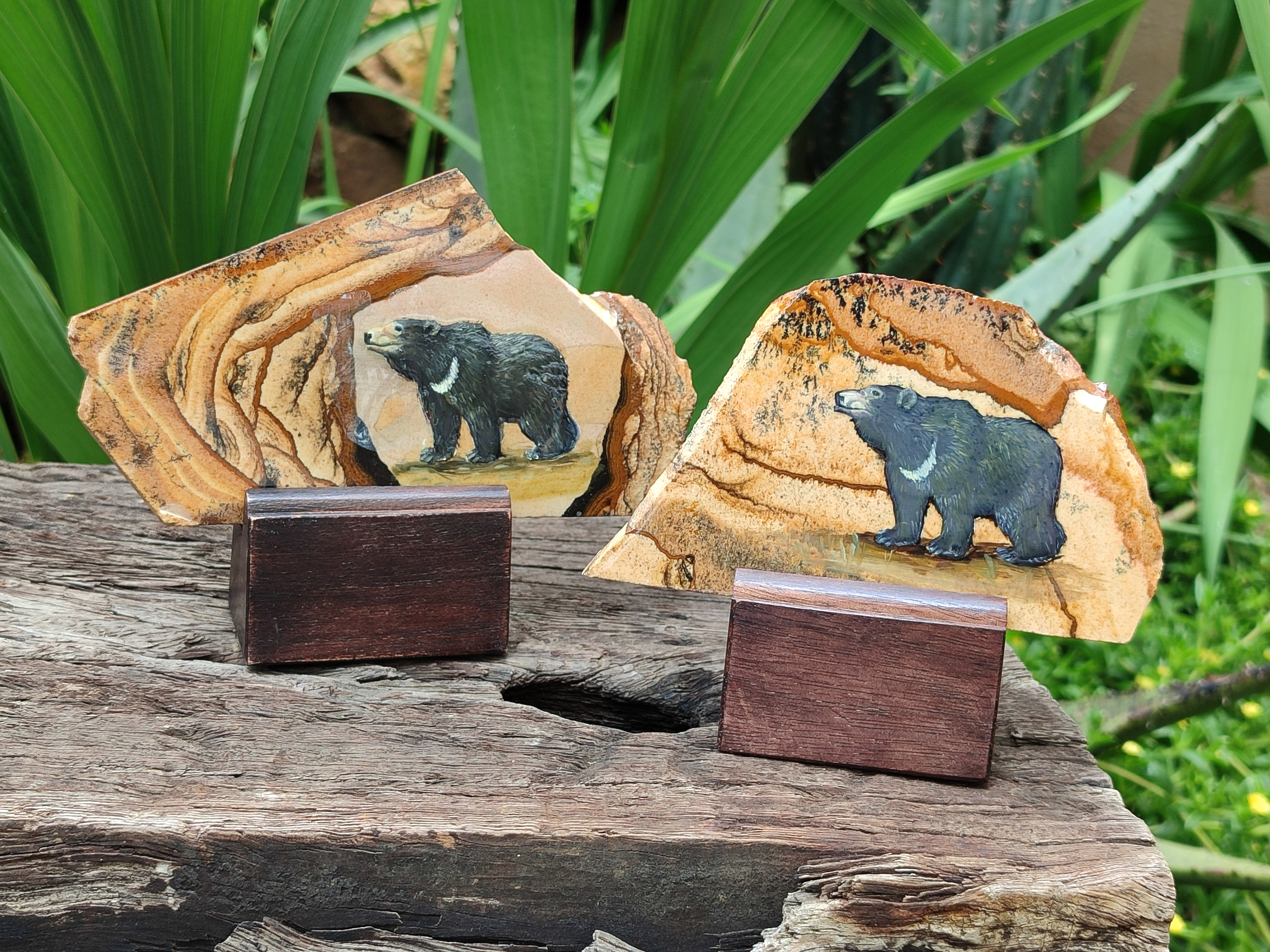 Hand Made Bear Decoupage on Picture Stone Jasper Stone Slabs - sold per item - From Namibia - Toprock Gemstones and Minerals 