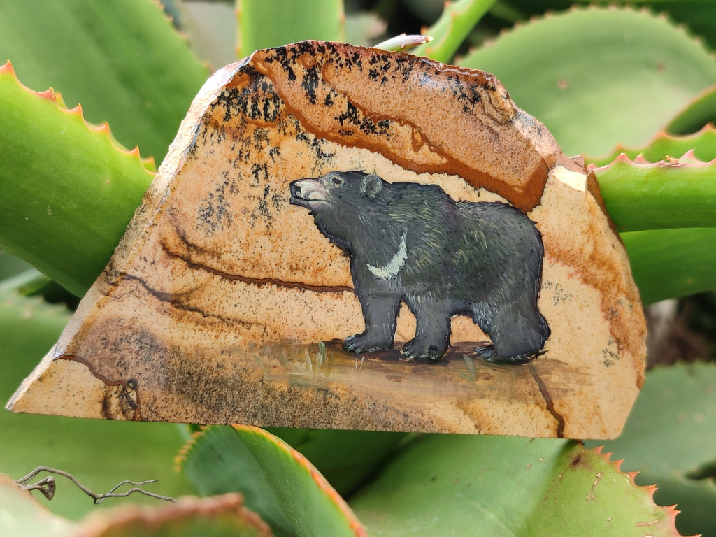 Hand Made Bear Decoupage on Picture Stone Jasper Stone Slabs - sold per item - From Namibia - Toprock Gemstones and Minerals 