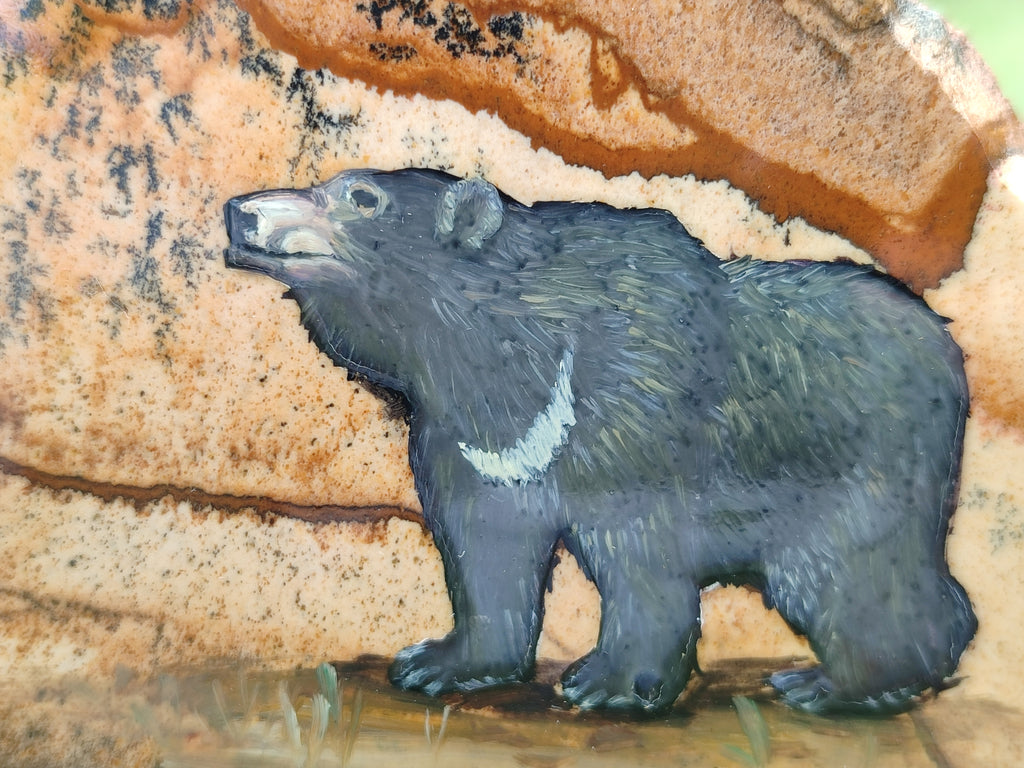 Hand Made Bear Decoupage on Picture Stone Jasper Stone Slabs - sold per item - From Namibia - Toprock Gemstones and Minerals 