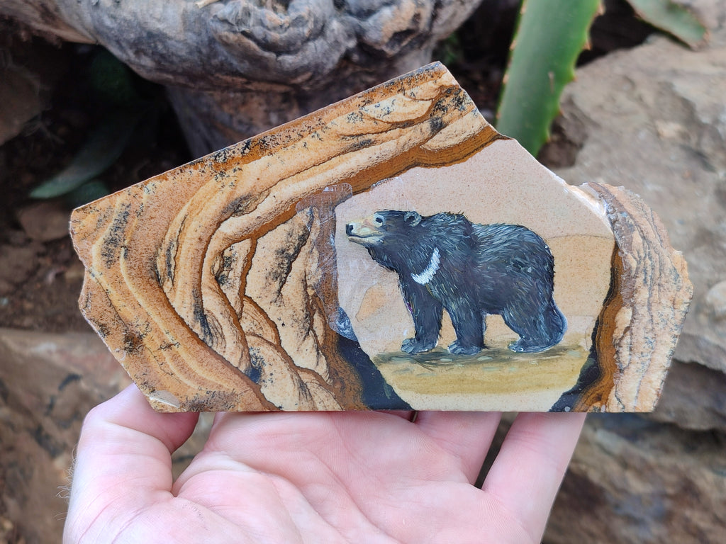 Hand Made Bear Decoupage on Picture Stone Jasper Stone Slabs - sold per item - From Namibia - Toprock Gemstones and Minerals 