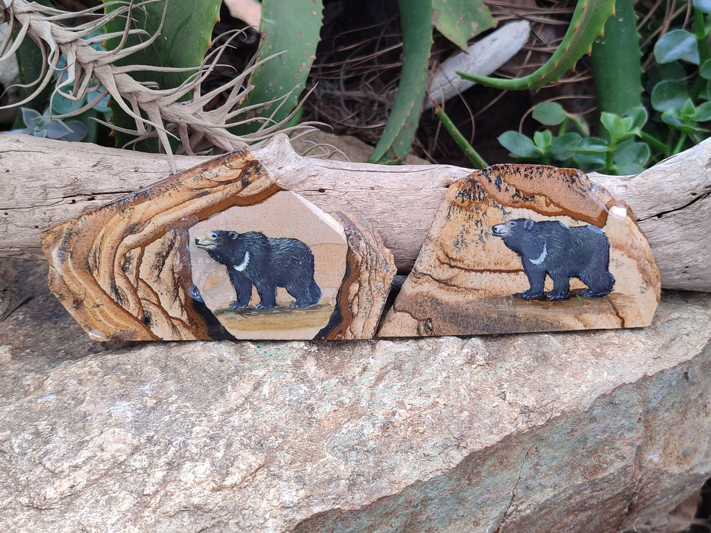 Hand Made Bear Decoupage on Picture Stone Jasper Stone Slabs - sold per item - From Namibia - Toprock Gemstones and Minerals 