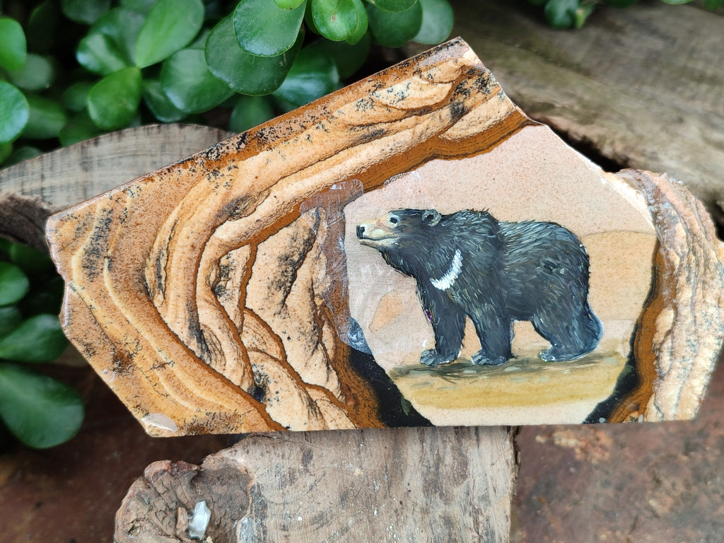 Hand Made Bear Decoupage on Picture Stone Jasper Stone Slabs - sold per item - From Namibia - Toprock Gemstones and Minerals 