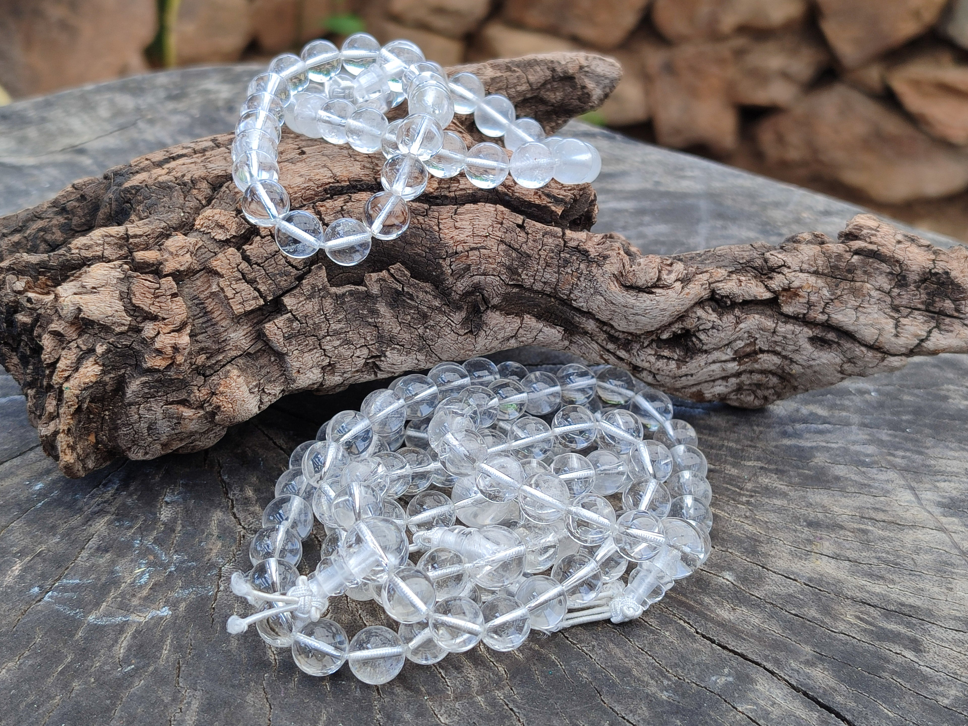 Polished Rock Crystal Stretch Buddha Bracelets - Sold Per Item - From Brazil - Toprock Gemstones and Minerals 