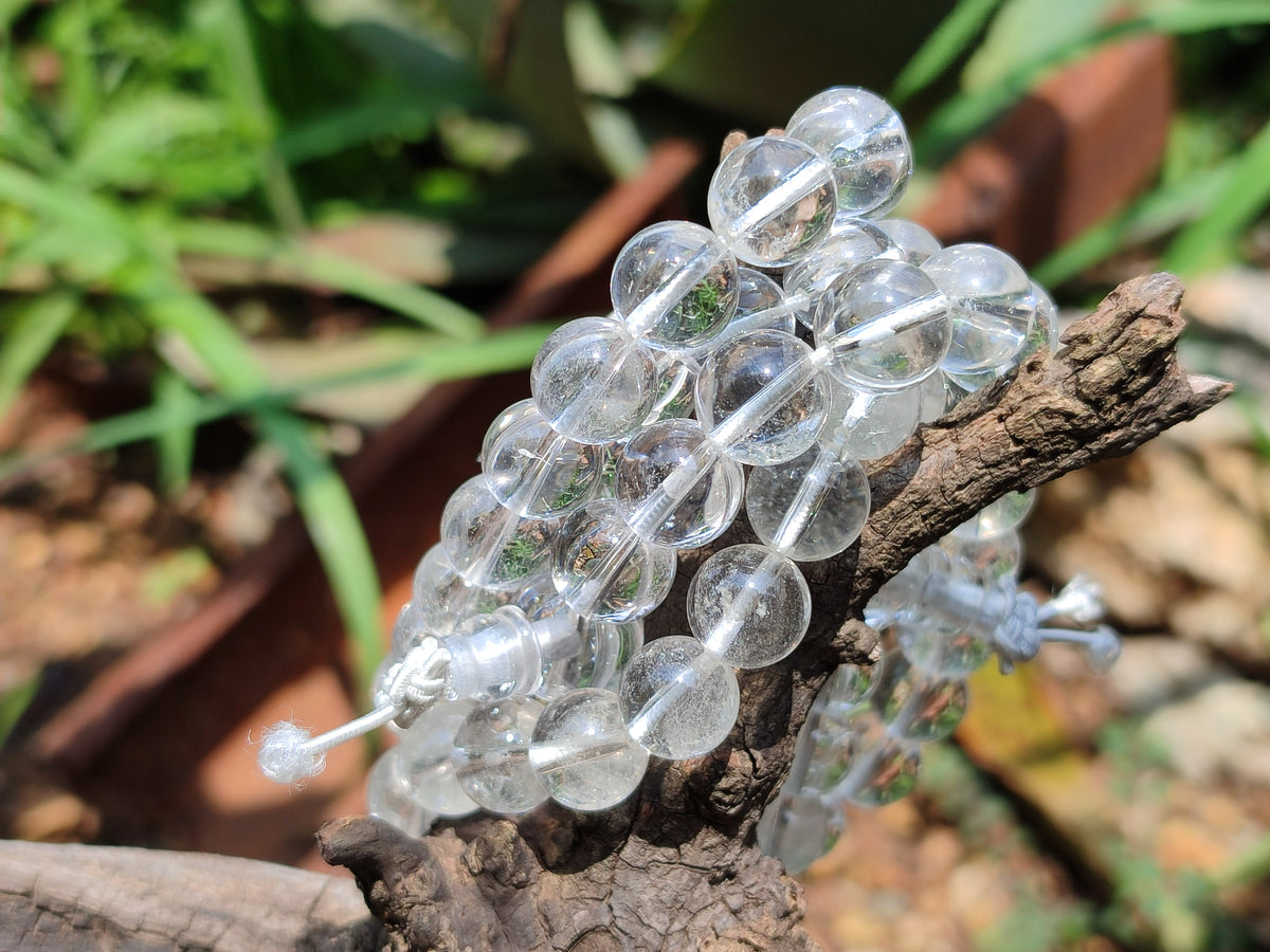 Polished Rock Crystal Stretch Buddha Bracelets - Sold Per Item - From Brazil - Toprock Gemstones and Minerals 