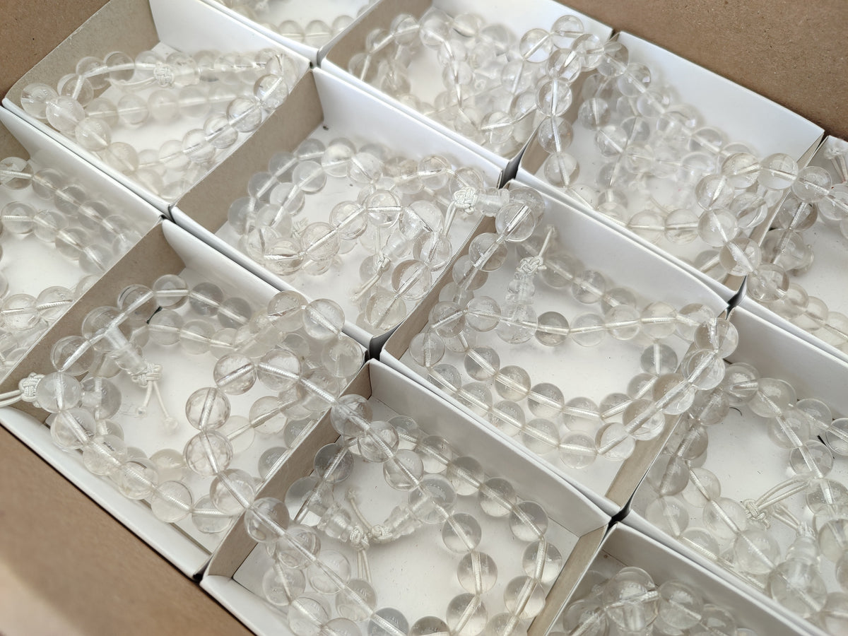 Polished Rock Crystal Stretch Buddha Bracelets - Sold Per Item - From Brazil - Toprock Gemstones and Minerals 