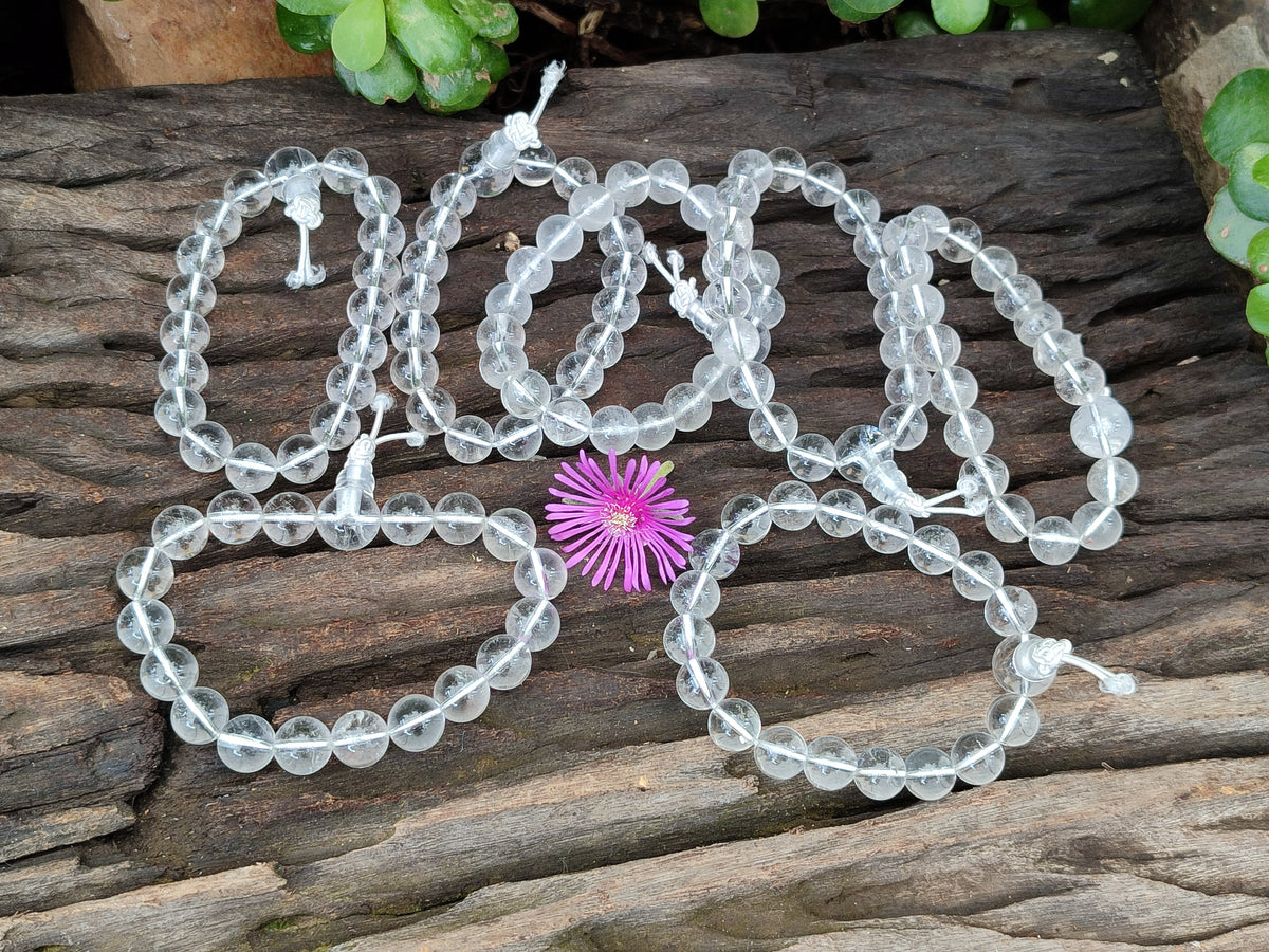 Polished Rock Crystal Stretch Buddha Bracelets - Sold Per Item - From Brazil - Toprock Gemstones and Minerals 