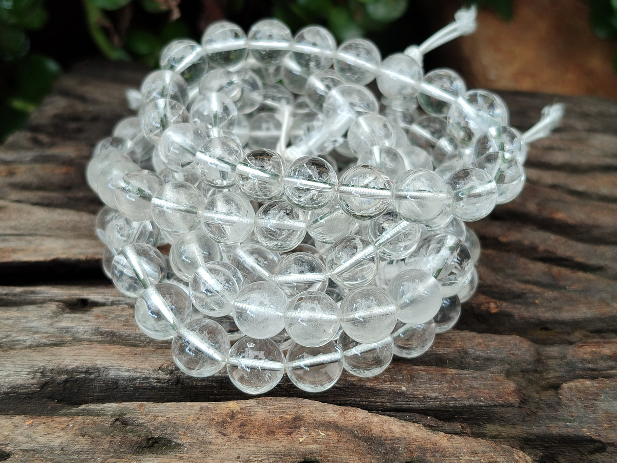 Polished Rock Crystal Stretch Buddha Bracelets - Sold Per Item - From Brazil - Toprock Gemstones and Minerals 