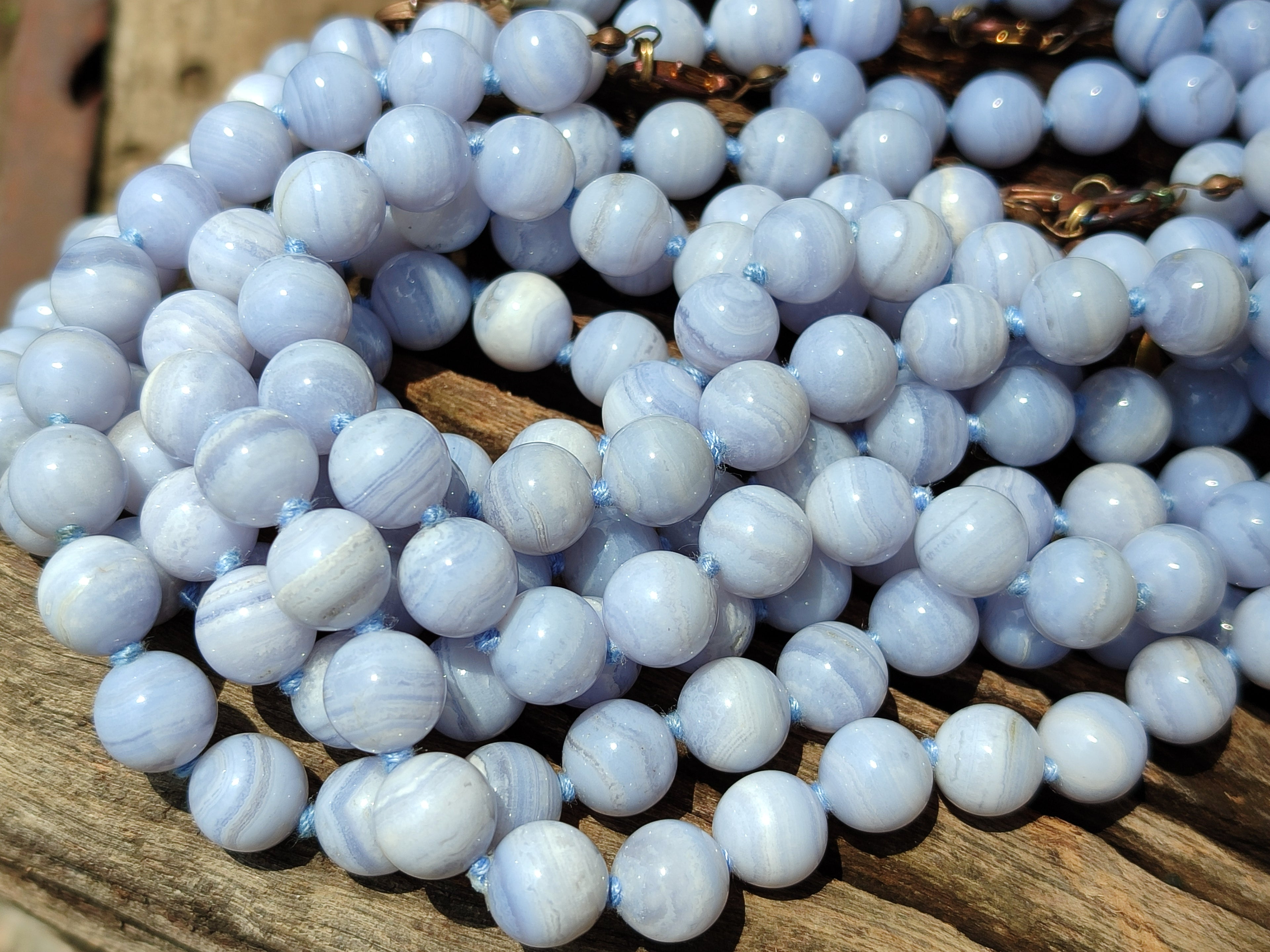 Polished Namibian Blue Lace Agate Ball Shaped Bead Necklace - Sold per Item- From Namibia - Toprock Gemstones and Minerals 