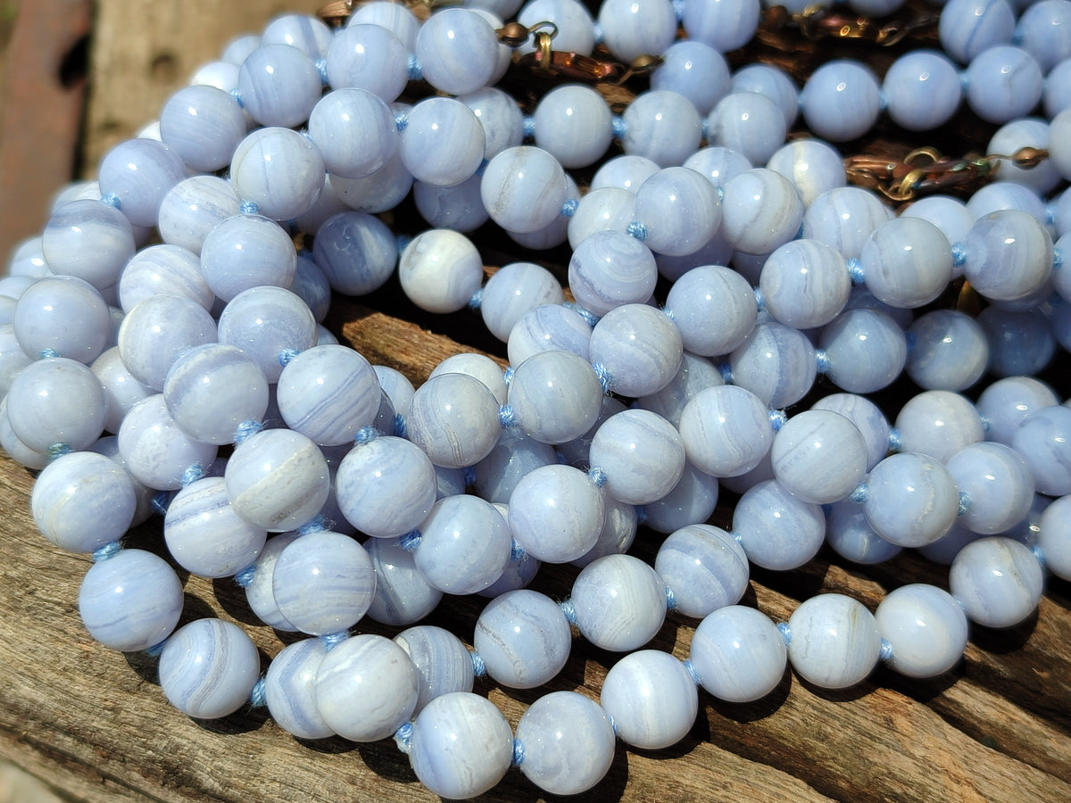 Polished Namibian Blue Lace Agate Ball Shaped Bead Necklace - Sold per Item- From Namibia - Toprock Gemstones and Minerals 