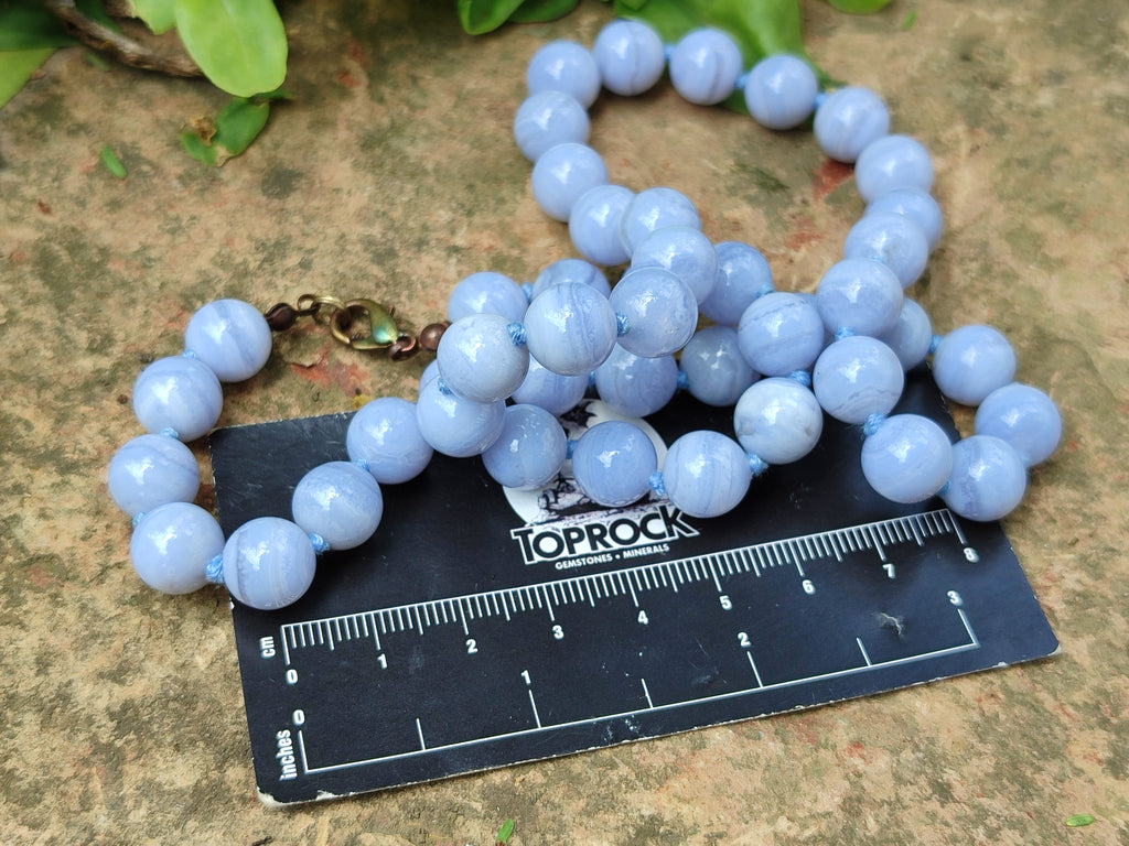 Polished Namibian Blue Lace Agate Ball Shaped Bead Necklace - Sold per Item- From Namibia - Toprock Gemstones and Minerals 