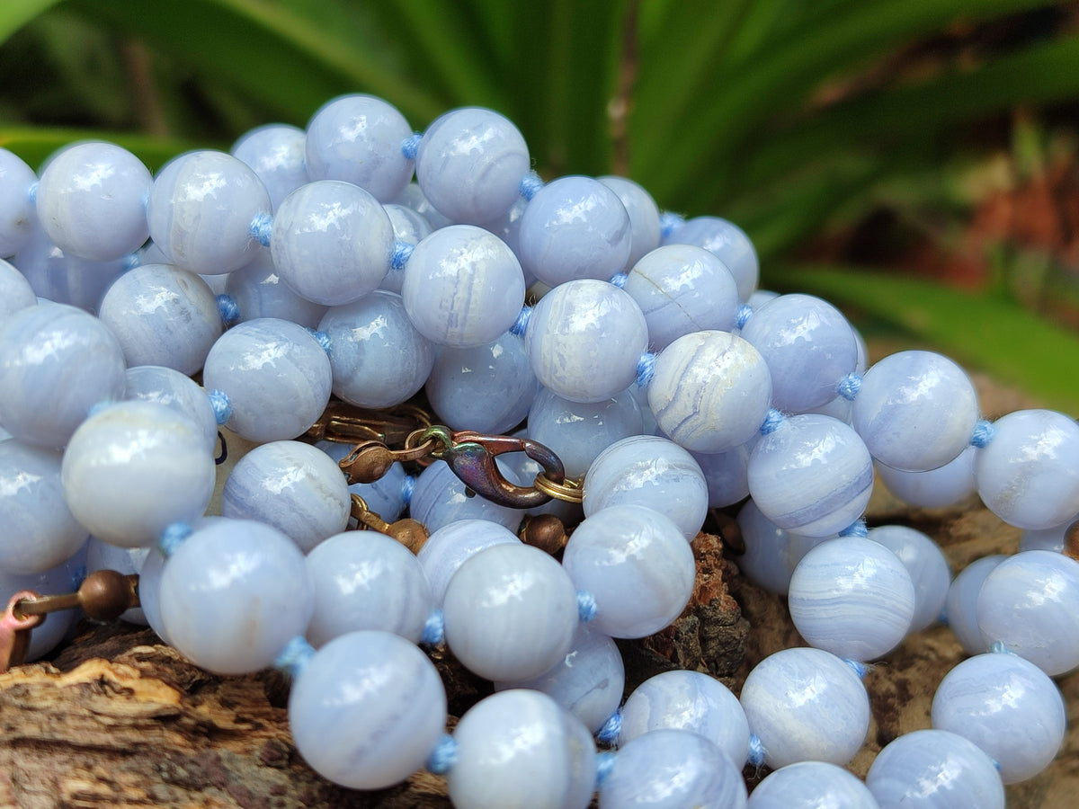 Polished Namibian Blue Lace Agate Ball Shaped Bead Necklace - Sold per Item- From Namibia - Toprock Gemstones and Minerals 
