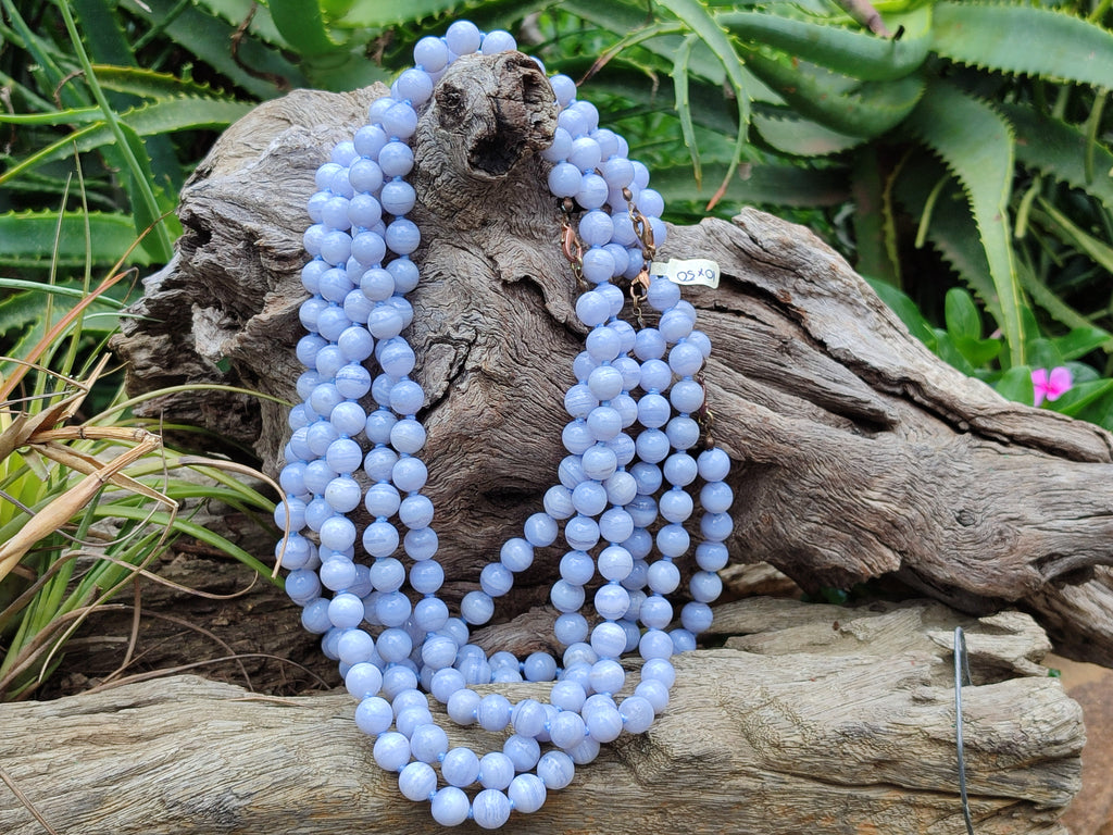 Polished Namibian Blue Lace Agate Ball Shaped Bead Necklace - Sold per Item- From Namibia - Toprock Gemstones and Minerals 