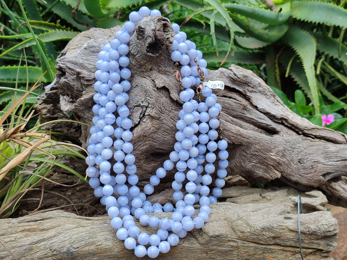 Polished Namibian Blue Lace Agate Ball Shaped Bead Necklace - Sold per Item- From Namibia - Toprock Gemstones and Minerals 