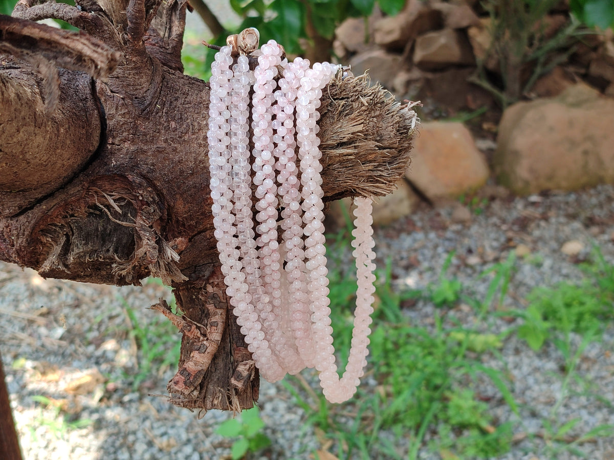 Polished Rose Quartz Multi Strand Bead Necklace with Cabochon Clasp - Sold Per Item - From Madagascar - Toprock Gemstones and Minerals 
