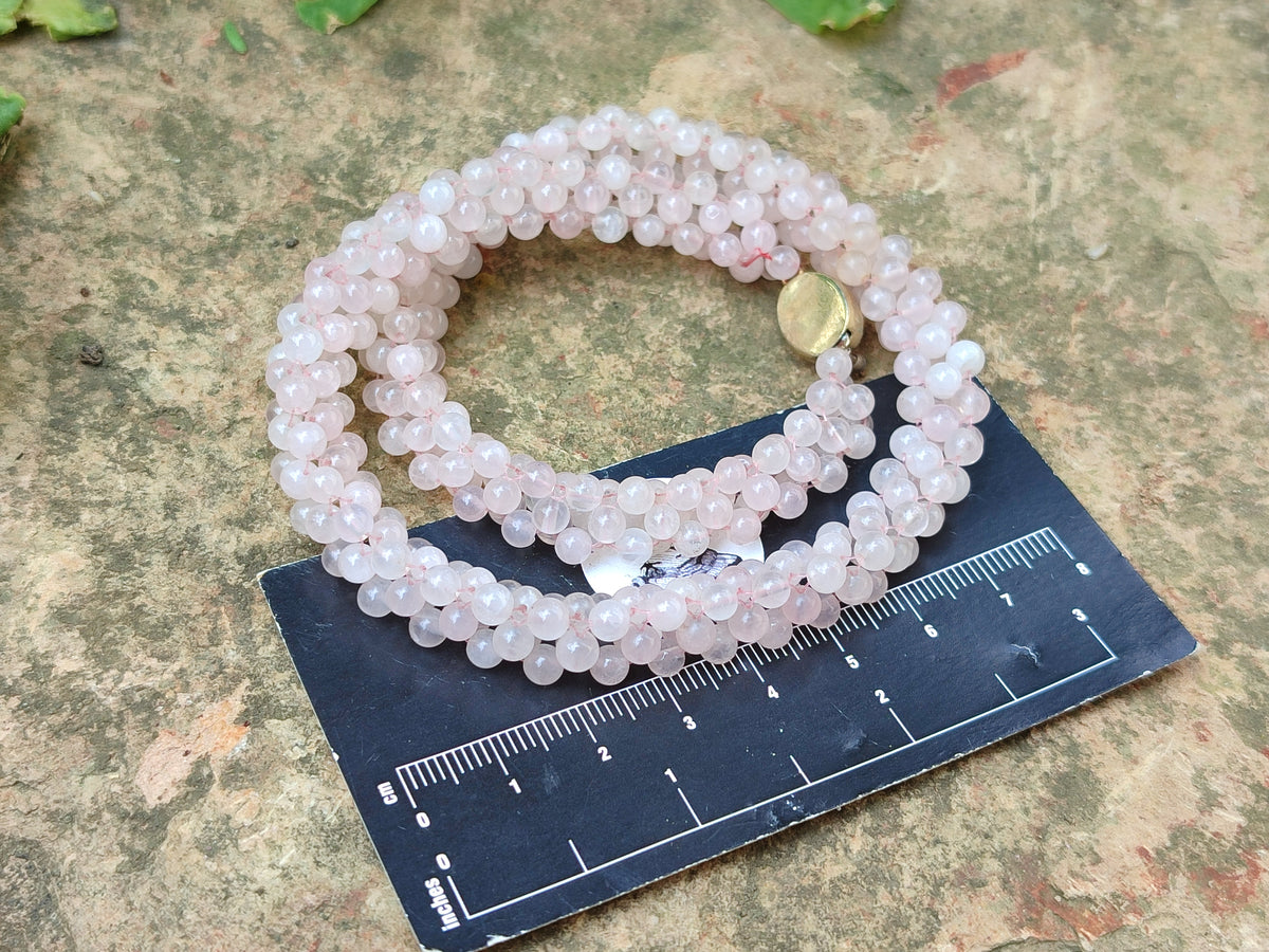 Polished Rose Quartz Multi Strand Bead Necklace with Cabochon Clasp - Sold Per Item - From Madagascar - Toprock Gemstones and Minerals 