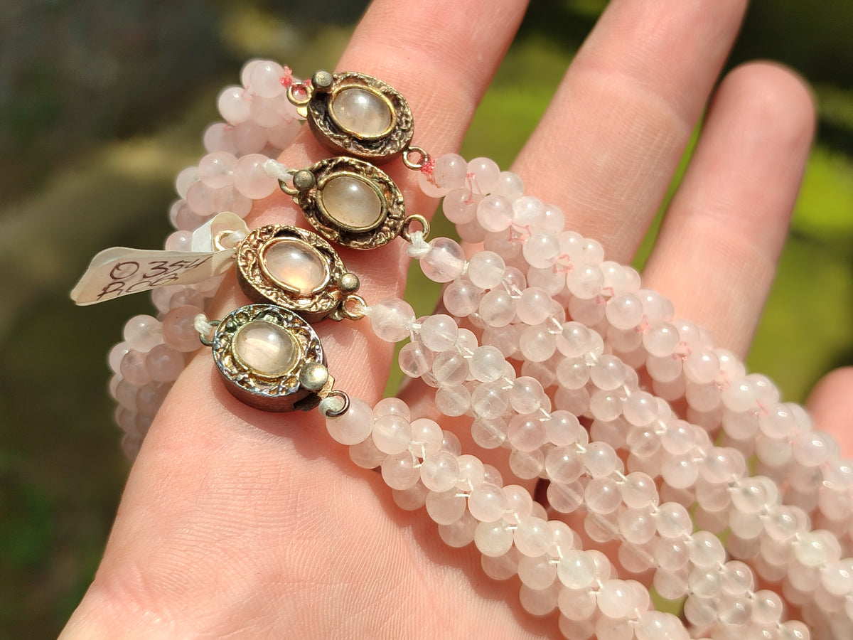 Polished Rose Quartz Multi Strand Bead Necklace with Cabochon Clasp - Sold Per Item - From Madagascar - Toprock Gemstones and Minerals 