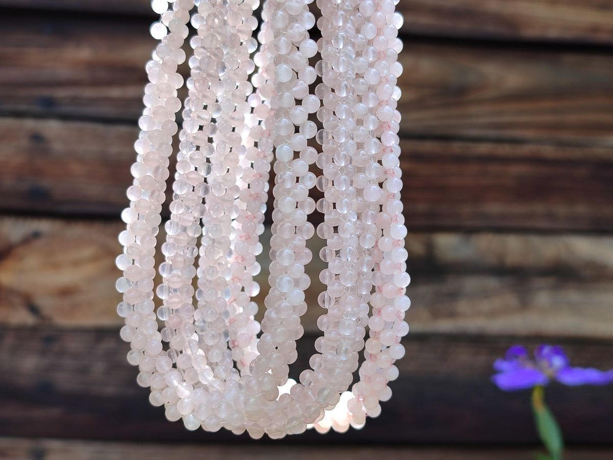 Polished Rose Quartz Multi Strand Bead Necklace with Cabochon Clasp - Sold Per Item - From Madagascar - Toprock Gemstones and Minerals 