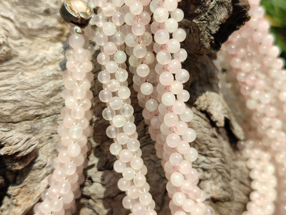 Polished Rose Quartz Multi Strand Bead Necklace with Cabochon Clasp - Sold Per Item - From Madagascar - Toprock Gemstones and Minerals 