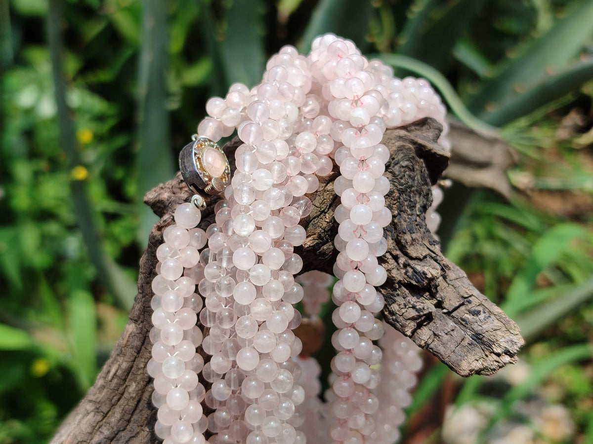 Polished Rose Quartz Multi Strand Bead Necklace with Cabochon Clasp - Sold Per Item - From Madagascar - Toprock Gemstones and Minerals 