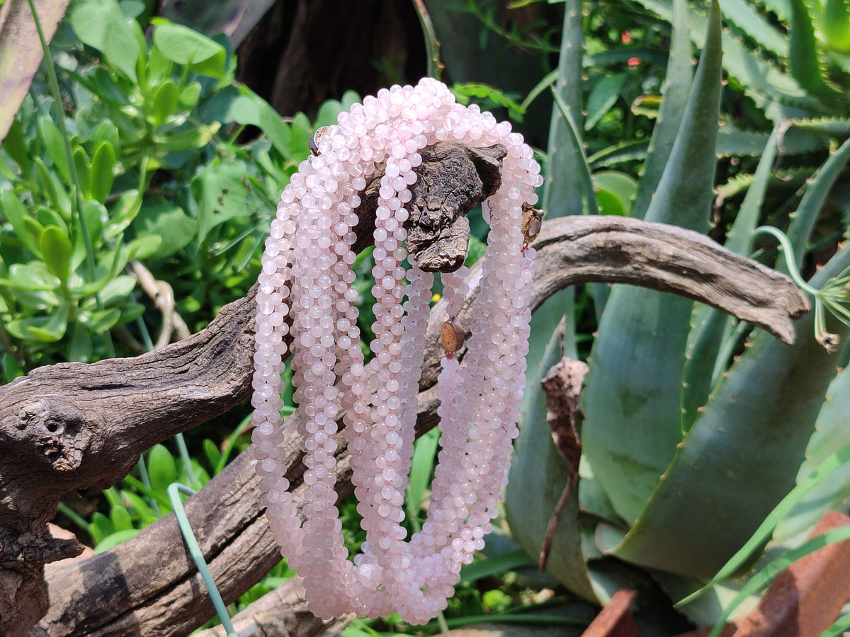 Polished Rose Quartz Multi Strand Bead Necklace with Cabochon Clasp - Sold Per Item - From Madagascar - Toprock Gemstones and Minerals 